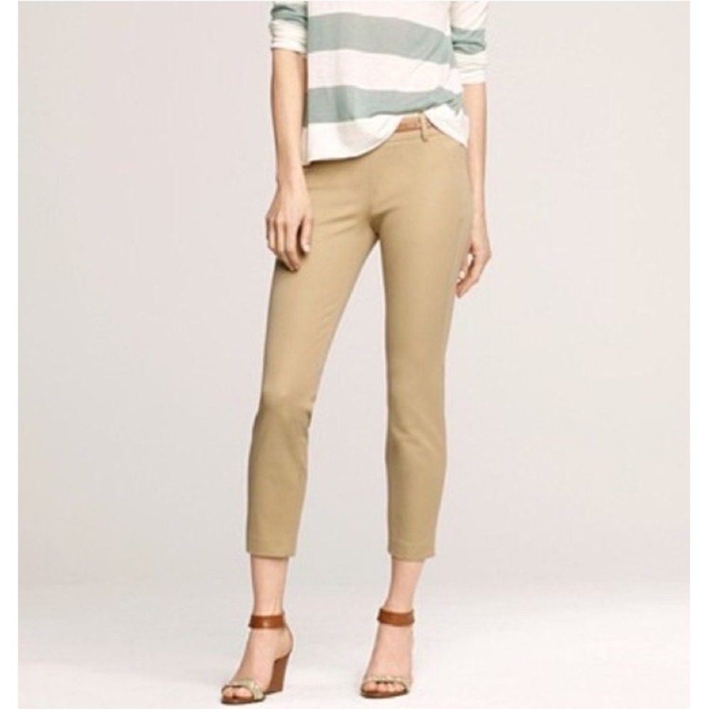 J.Crew Minnie Pants Size 2 Tan Khaki‎ Slim Cropped Side Zip Bi-Stretch Twill